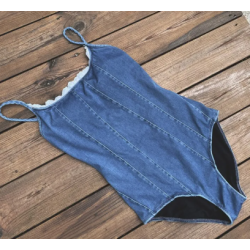 Denim fabric one-piece swimsuit