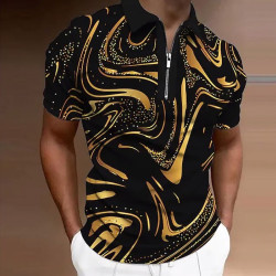 Fashion Luxury Social Men's Polo Shirt Lapel Zip Top T Shirt Casual 3D Printed Short Sleeve Polo High Quality Men's Clothing