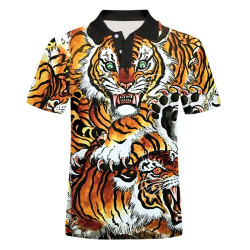 Fashion Men's Button Shirt Summer 3D Harajuku Style Tiger Print New Sportswear